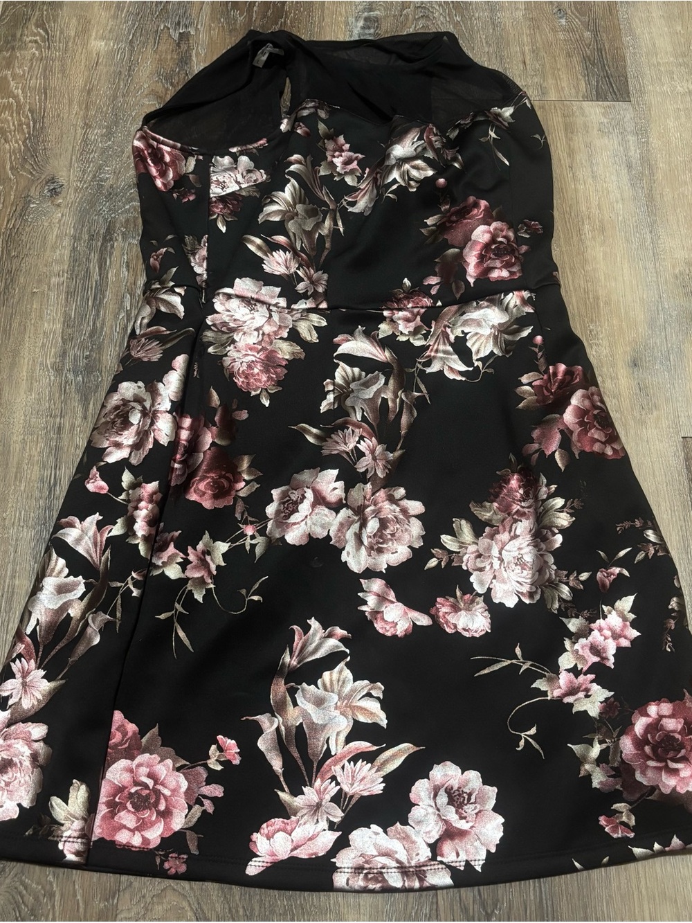 Maurices Black Mini Dress with Pink Floral Print